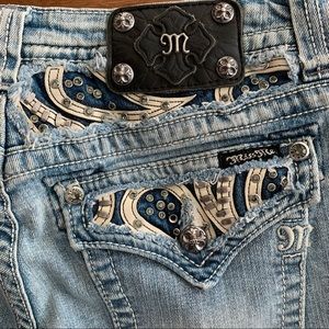 Miss Me Gem and Leather Embellished Jeans